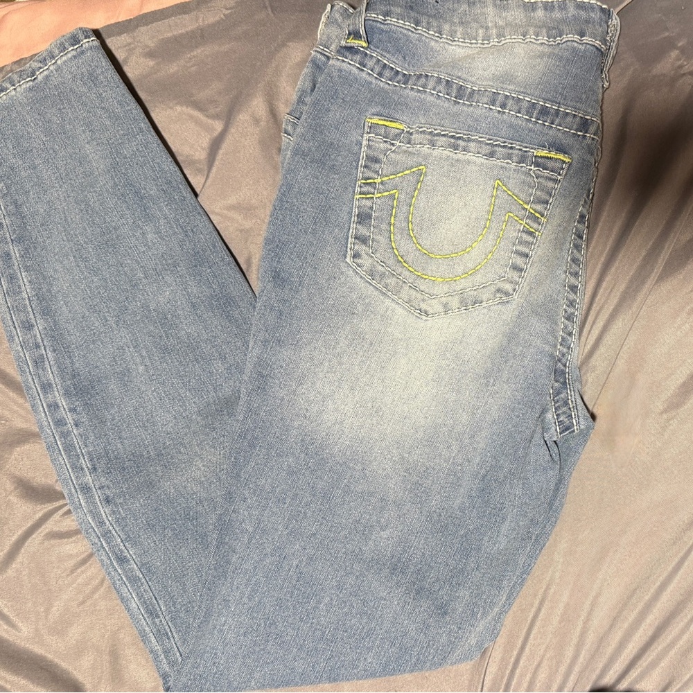 True Religion Blue Skinny Jeans with Vintage Distress